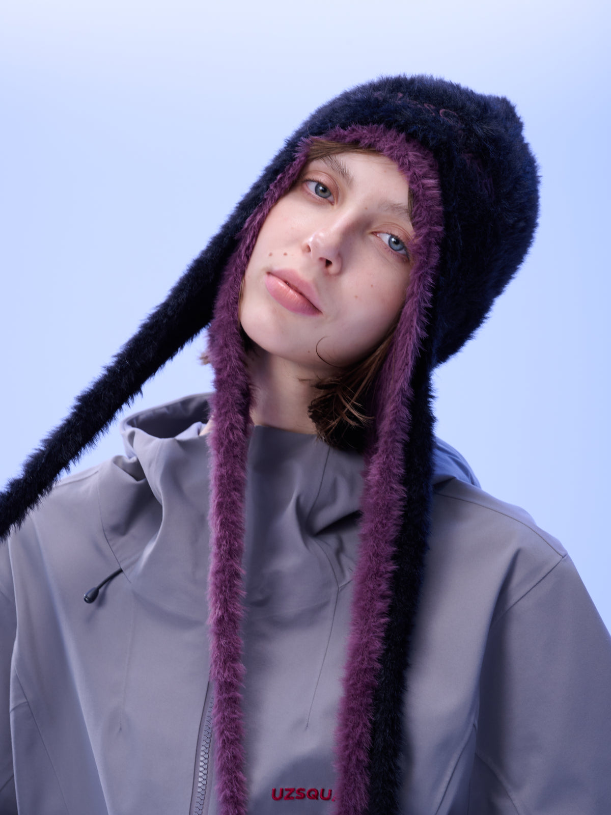 BLACKCURRANT Fuzzy Earflap Beanie